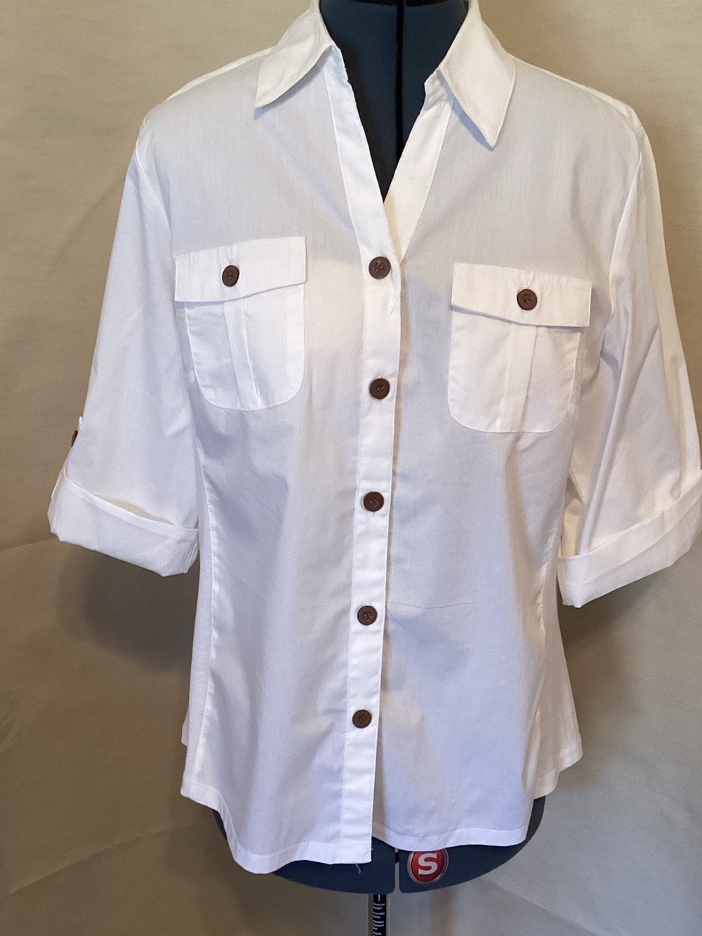 Women's White Button-Front Utility Shirt Blouse